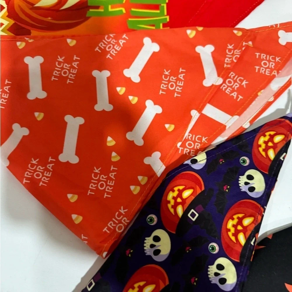 SANWUTA  Halloween Dog triangle Bandanas set of 10 Halloween print size XL